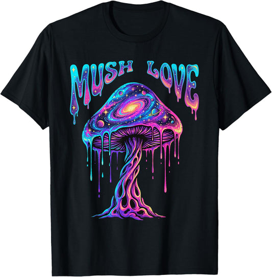 Mush Love Cute Mushroom Hippie Forest Nature Fungi Lovers T-Shirt - T-Shirt | Black
