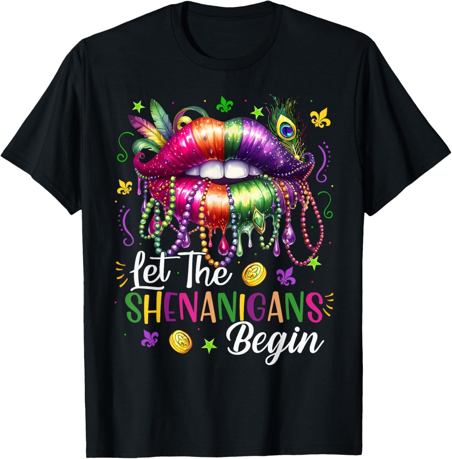 Mardi Gras Let The Shenanigans Begin Lips New Orleans T-Shirt - T-Shirt | Black