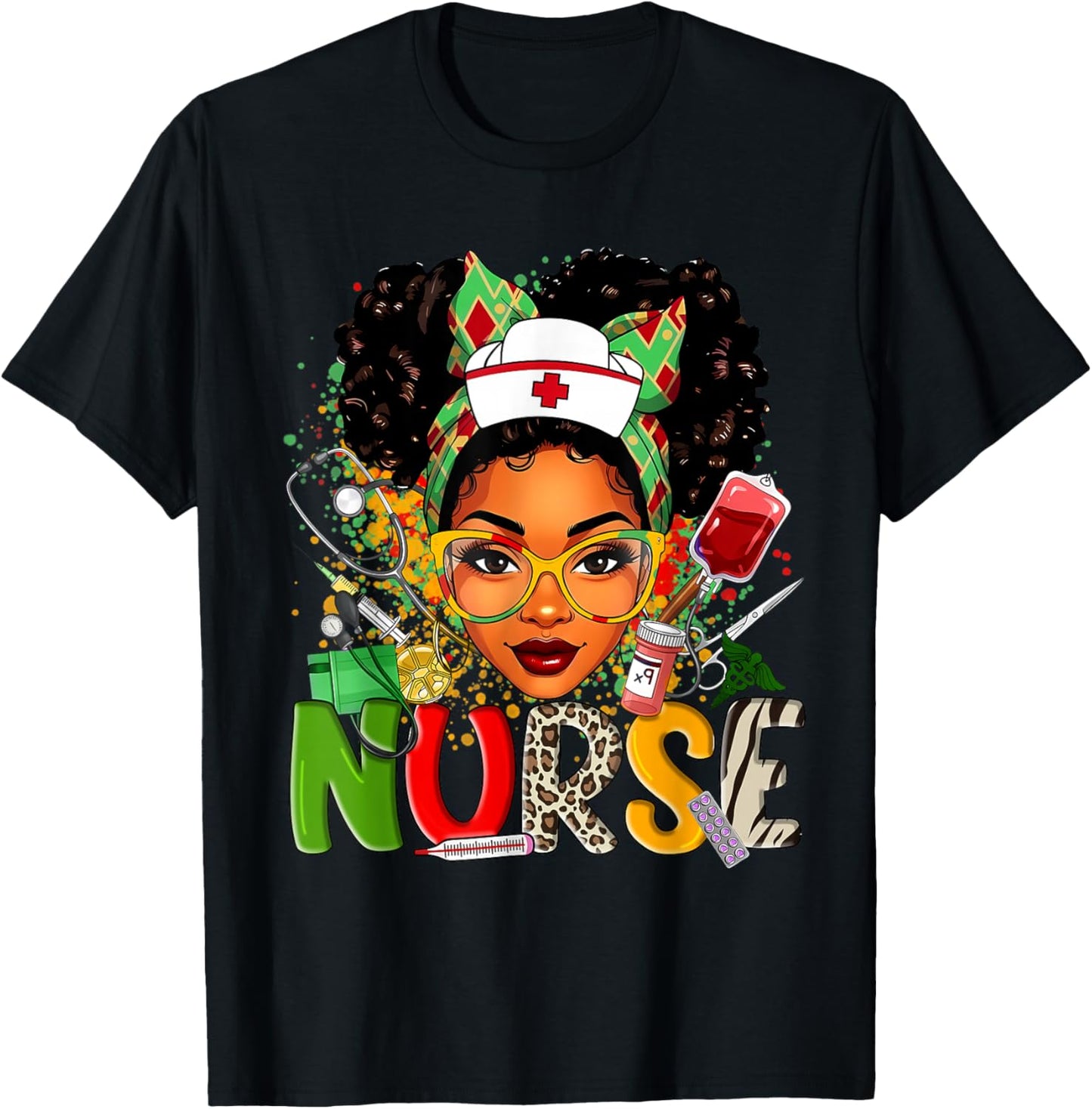African American Nurse Messy Bun Hair Black History Month T-Shirt - T-Shirt | Black