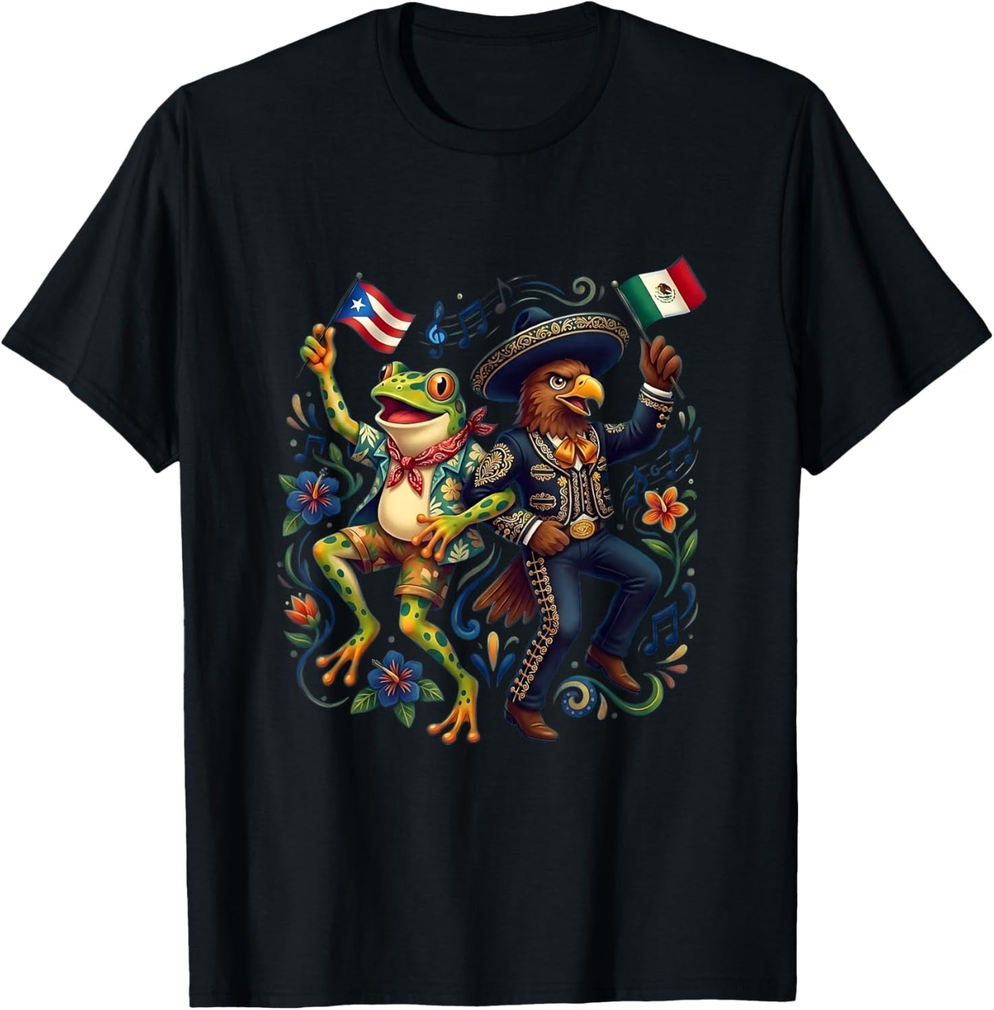 Puerto Rican Coqui Frog Mexican Eagle Heritage Taino Flag T-Shirt - T-Shirt | Black