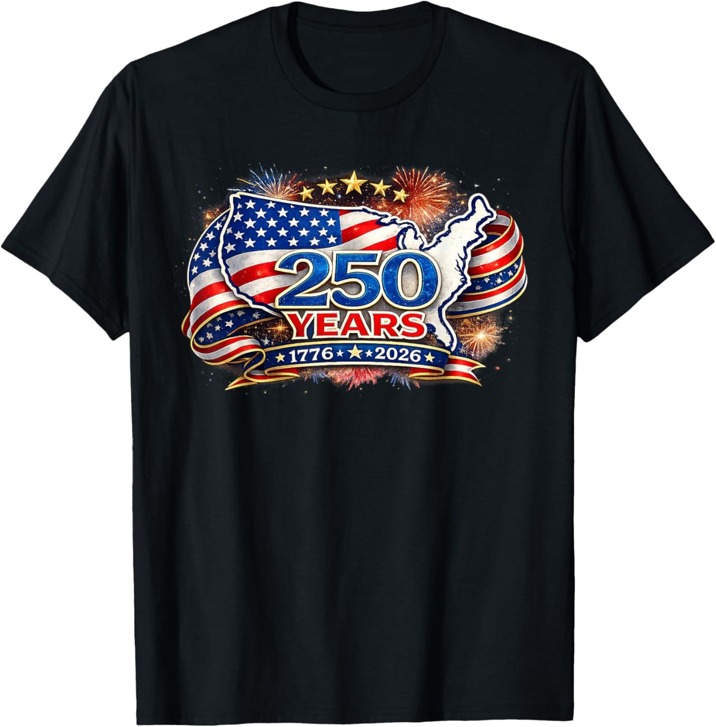 250 Years USA Patriotic 4th of July American Flag T-Shirt - T-Shirt | Black