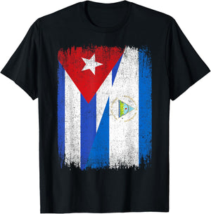 Half Cuba Nicaragua Flag Cuban Nicaraguan Pride Roots T-Shirt - T-Shirt | Black