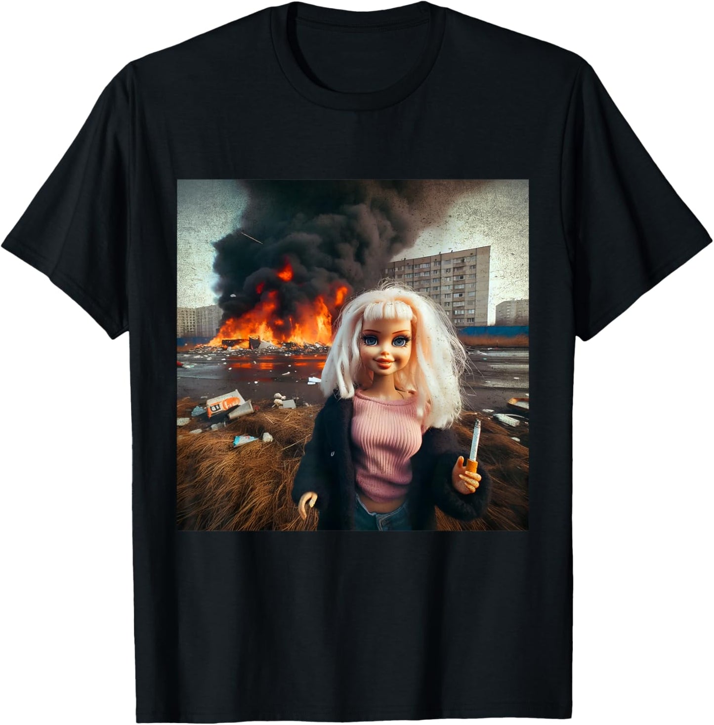 Messy Doll Dark Surreal Art Gritty Aesthetic T-Shirt - T-Shirt | Black
