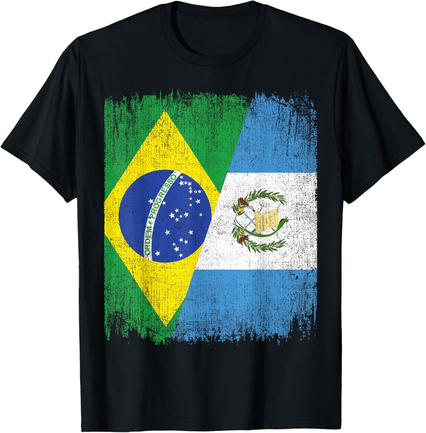 Half Brazil Guatemala Split Flag Brazilian Guatemalan Roots T-Shirt - T-Shirt | Black