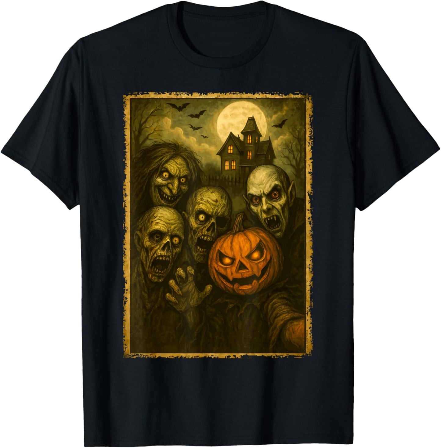 Monsters Group Selfie Meme Funny Halloween T-Shirt - T-Shirt | Black