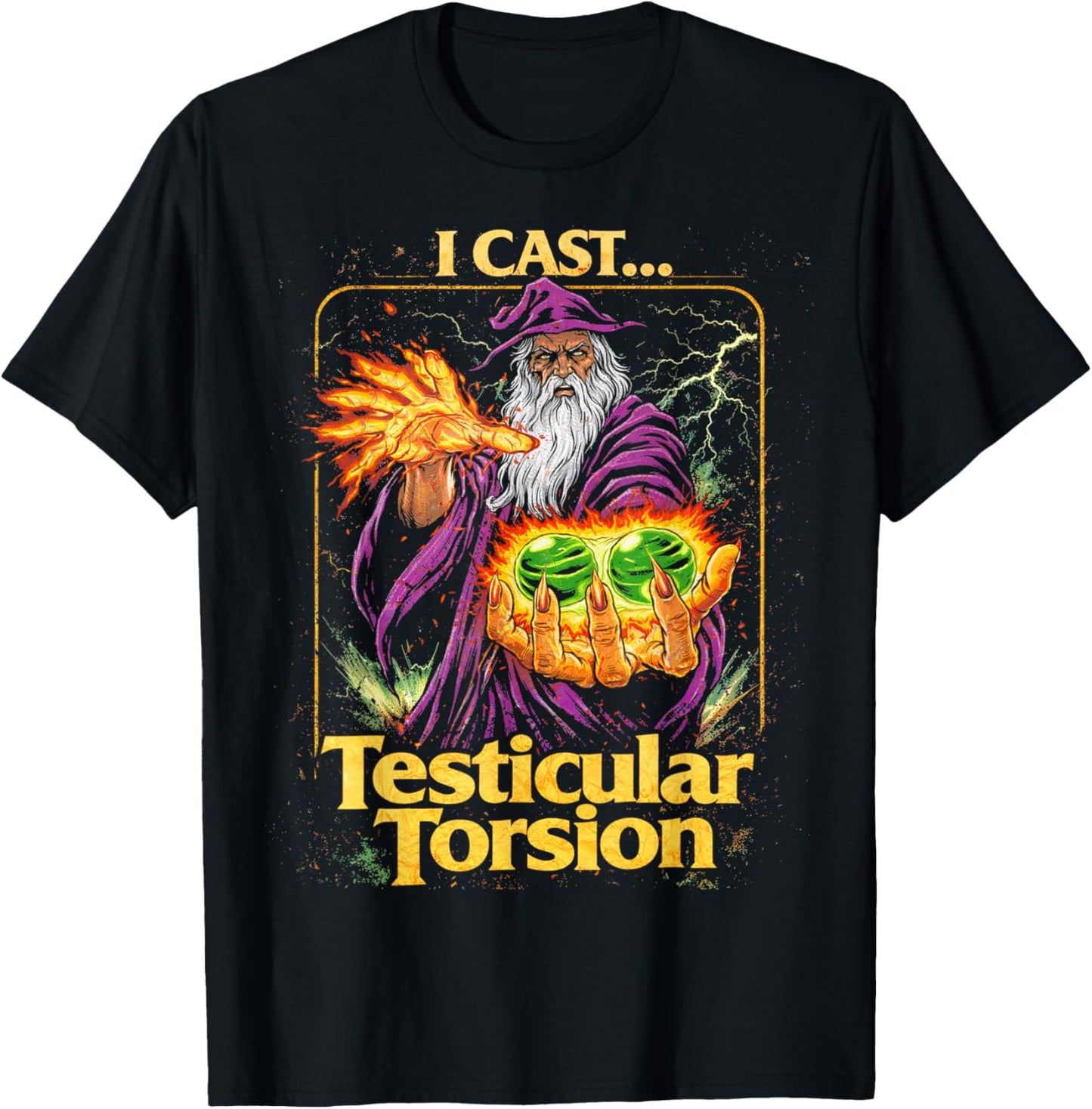 I Cast Testicular Torsion Funny Wizard Meme T-Shirt - T-Shirt | Black