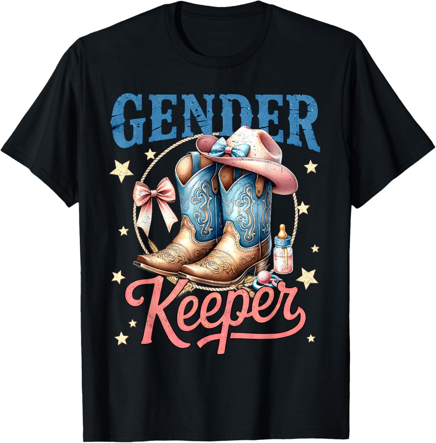 Boots Or Bows Gender Keeper of The Gender Reveal Family T-Shirt - T-Shirt | Black