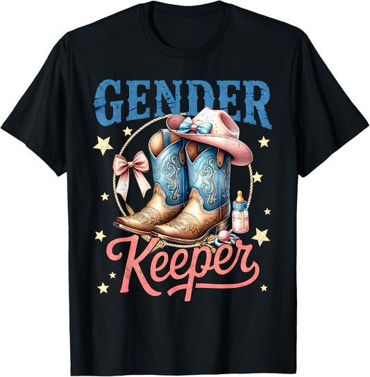 Boots Or Bows Gender Keeper of The Gender Reveal Family T-Shirt - T-Shirt | Black