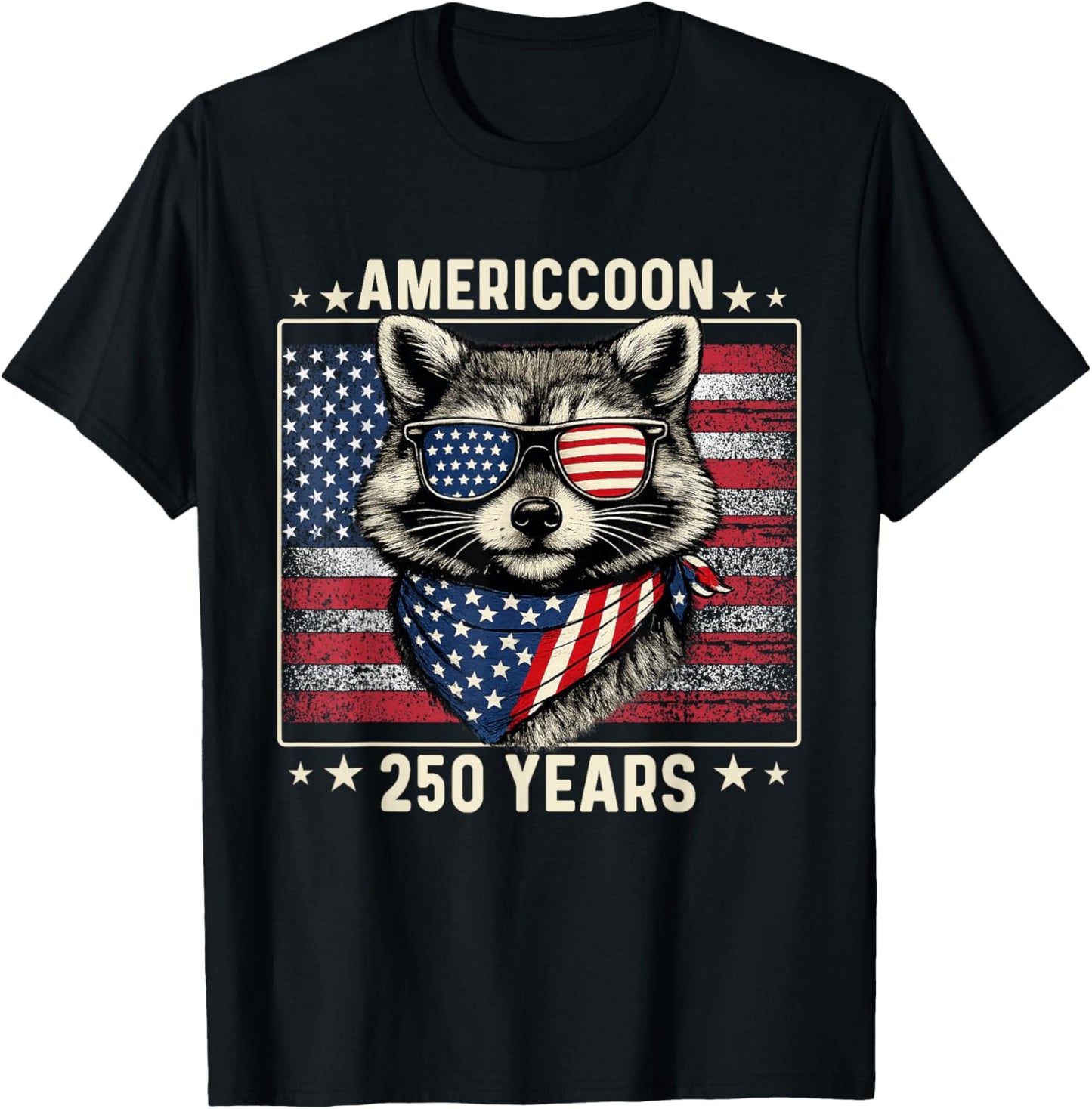 250th Anniversary Raccoon 1776 2026 250 Year 4th of July T-Shirt - T-Shirt | Black