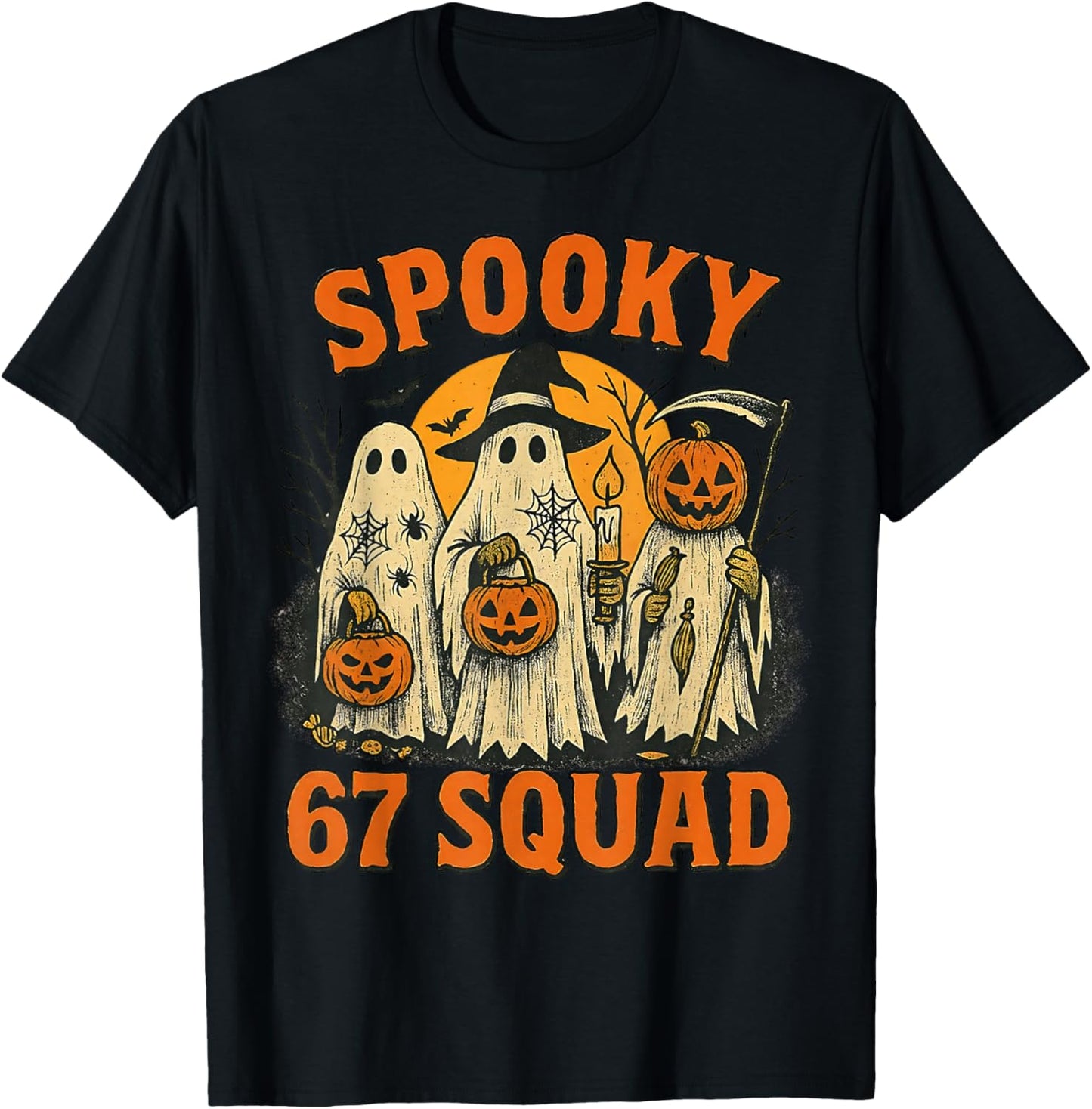 Spooky 67 Squad Funny Halloween Ghost 6 7 Six Seven Boy Kids T-Shirt - T-Shirt | Black