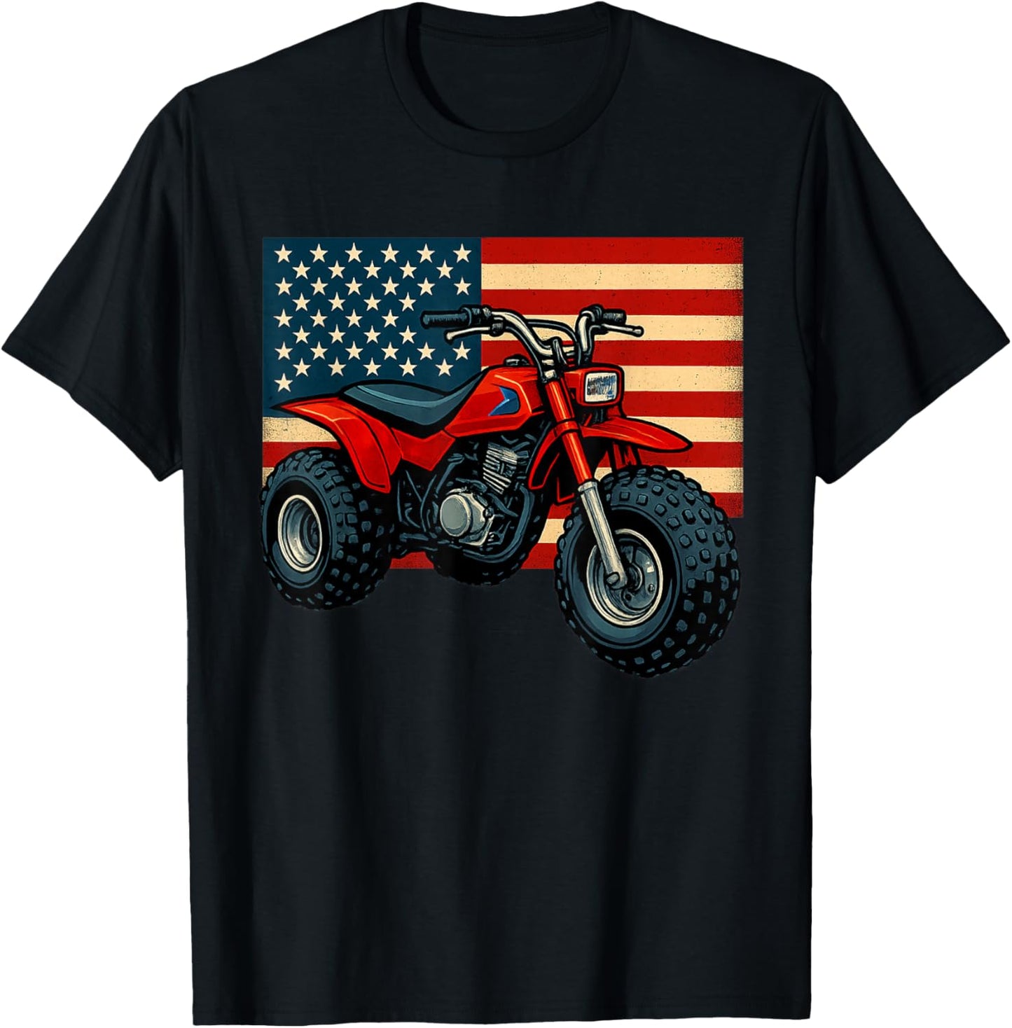 Vintage American Flag 3 Wheeler ATV, ATC T-Shirt - T-Shirt | Black