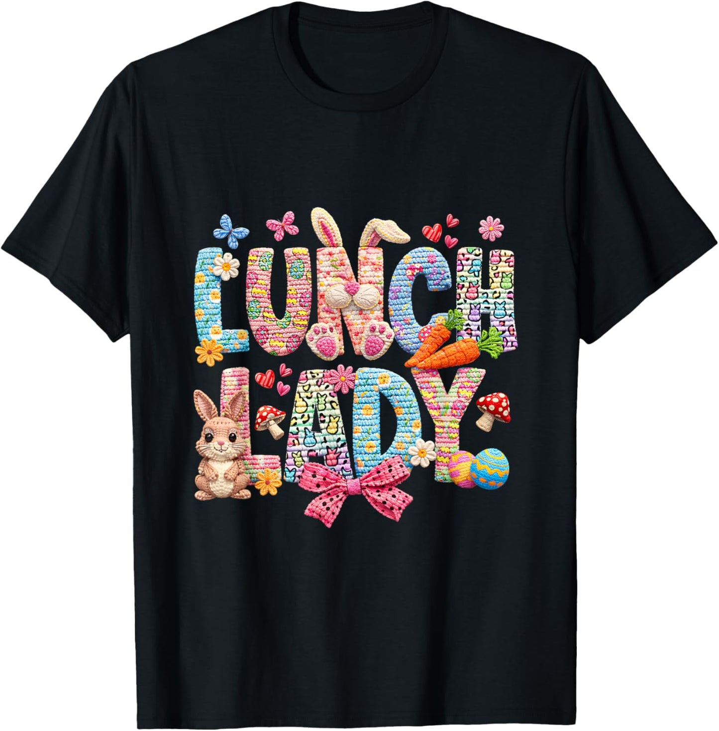 Funny Bunny Easter Day Lunch Lady Crew T-Shirt - T-Shirt | Black