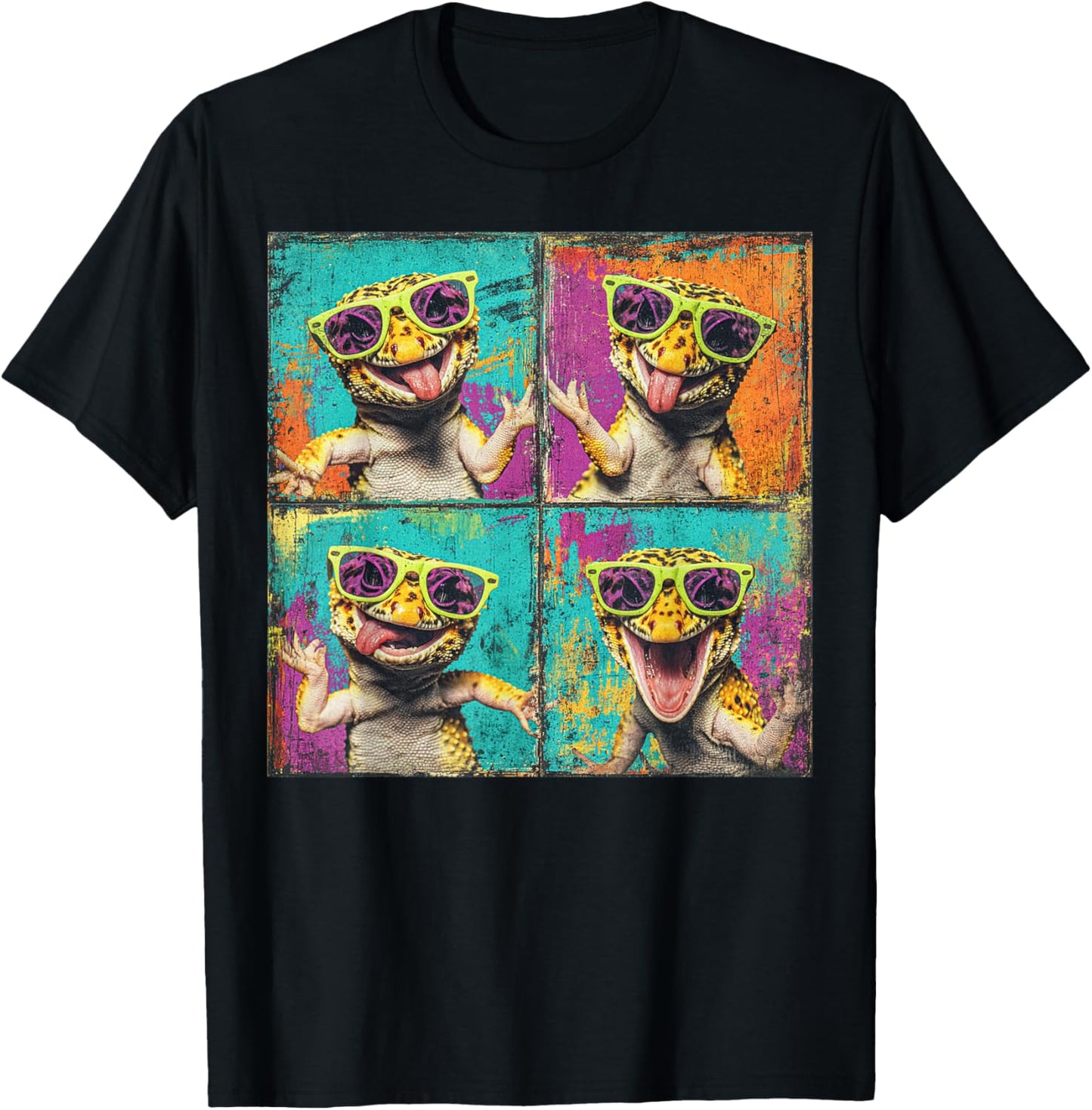 Funny Leopard Gecko Sunglasses Photobooth Selfie Lizard Meme T-Shirt - T-Shirt | Black