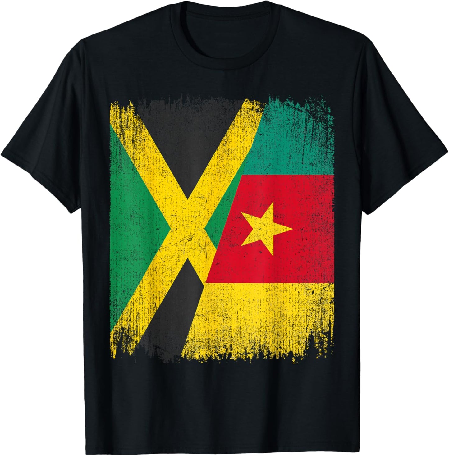 Half Jamaica Cameroon Flag Jamaican Cameroonian Pride Roots T-Shirt - T-Shirt | Black