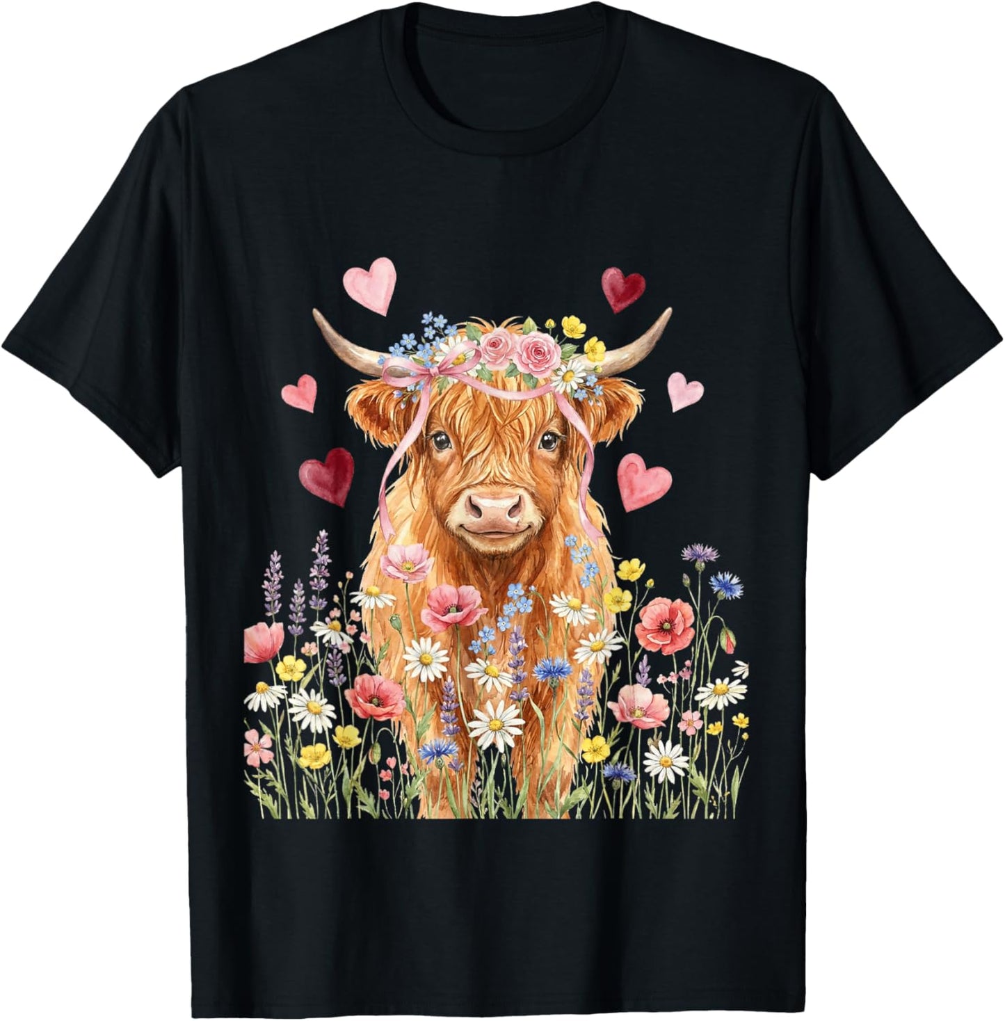 Cute Highland Cow Women Girls Kid Scottish Cow Highland Cow T-Shirt - T-Shirt | Black
