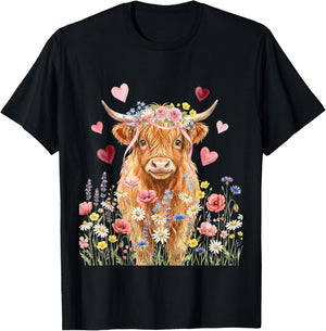 Cute Highland Cow Women Girls Kid Scottish Cow Highland Cow T-Shirt - T-Shirt | Black