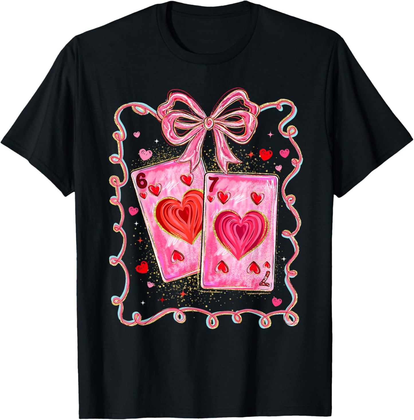 Valentine Funny 67 Meme Playing Cards Coquette Bow Women Kid T-Shirt - T-Shirt | Black