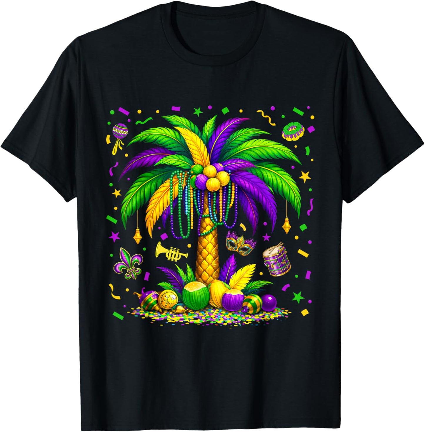 Palm Tree Hawaiian Tropical Party Mardi Gras Men Women Kids T-Shirt - T-Shirt | Black