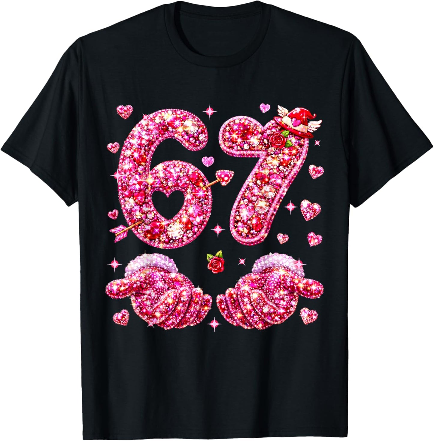 67 Valentine Six Seven Meme Hearts 6 7 Women Kid Valentines T-Shirt - T-Shirt | Black