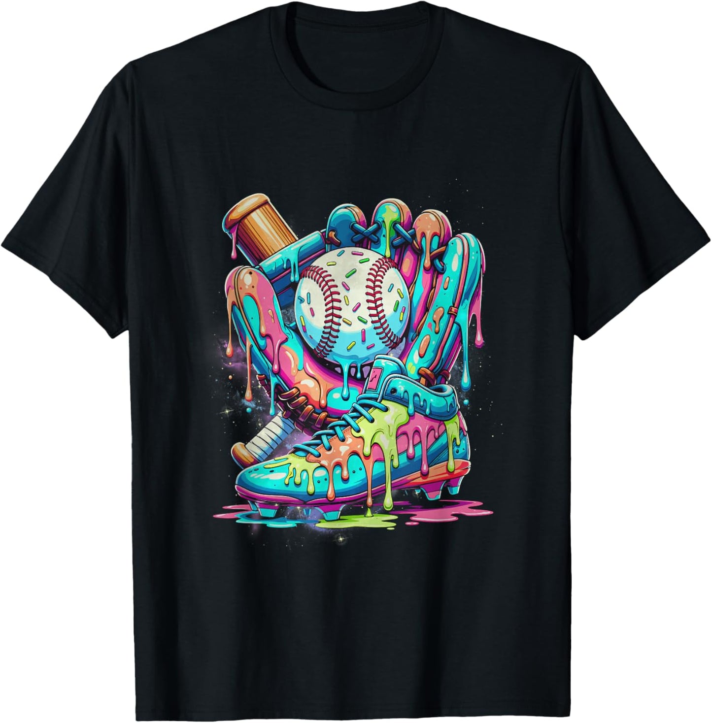Ice Cream Dripping Baseball Drip Boys Graphic Baseball Drip T-Shirt - T-Shirt | Black