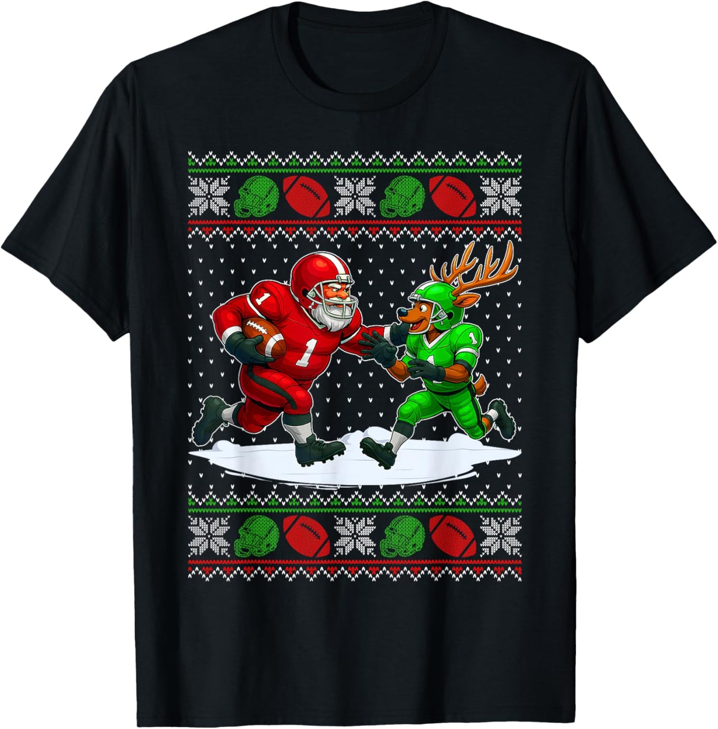 Reindeers Playing Football Ugly Christmas Sweater Xmas Boys T-Shirt - T-Shirt | Black