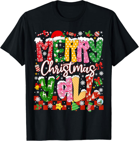 Merry Christmas Y'all Xmas Holiday Men Women Family Matching T-Shirt - T-Shirt | Black