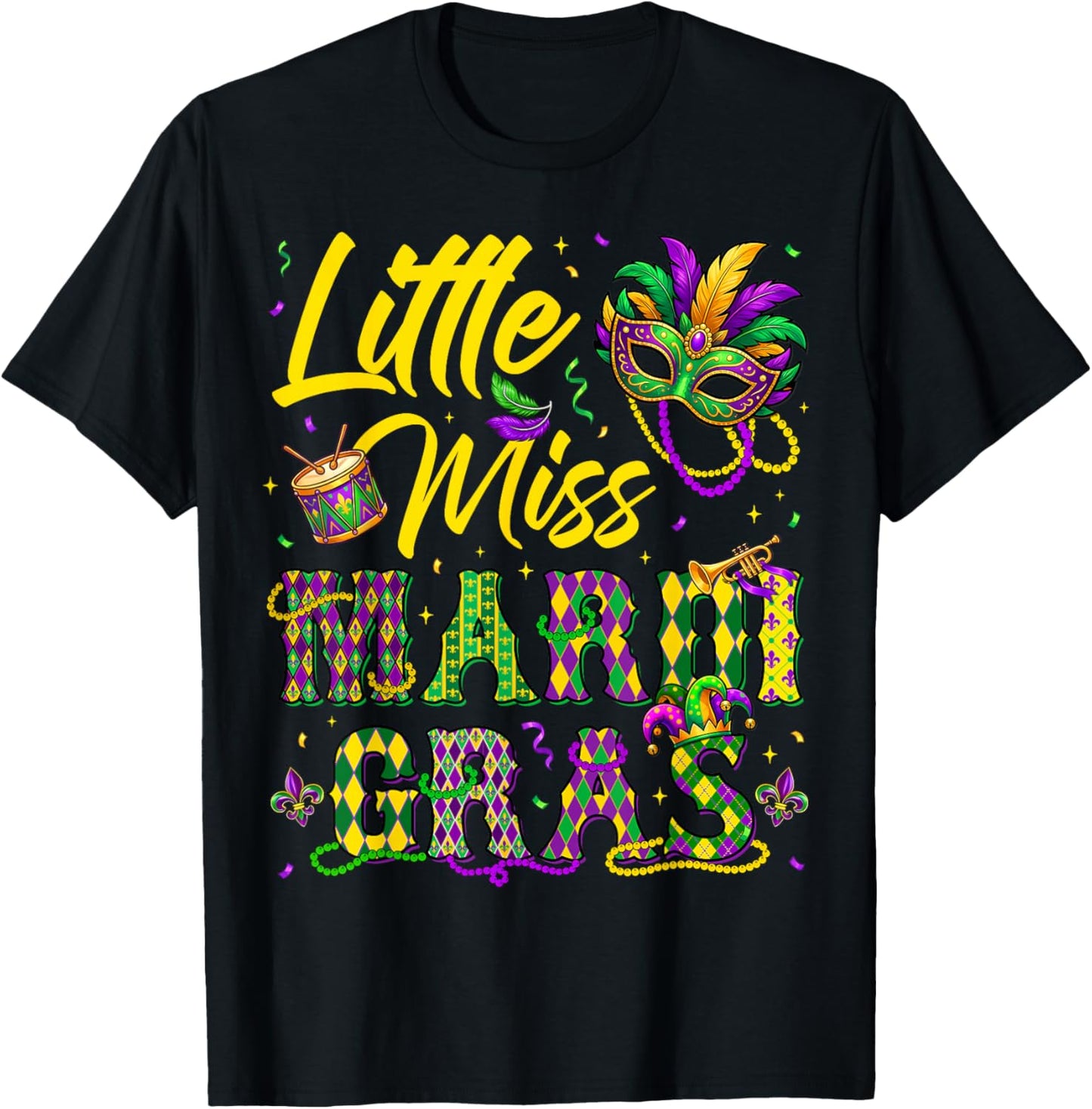 Miss Mardi Gras Mask Bead Girl Kid Toddler Carnival Costume T-Shirt - T-Shirt | Black