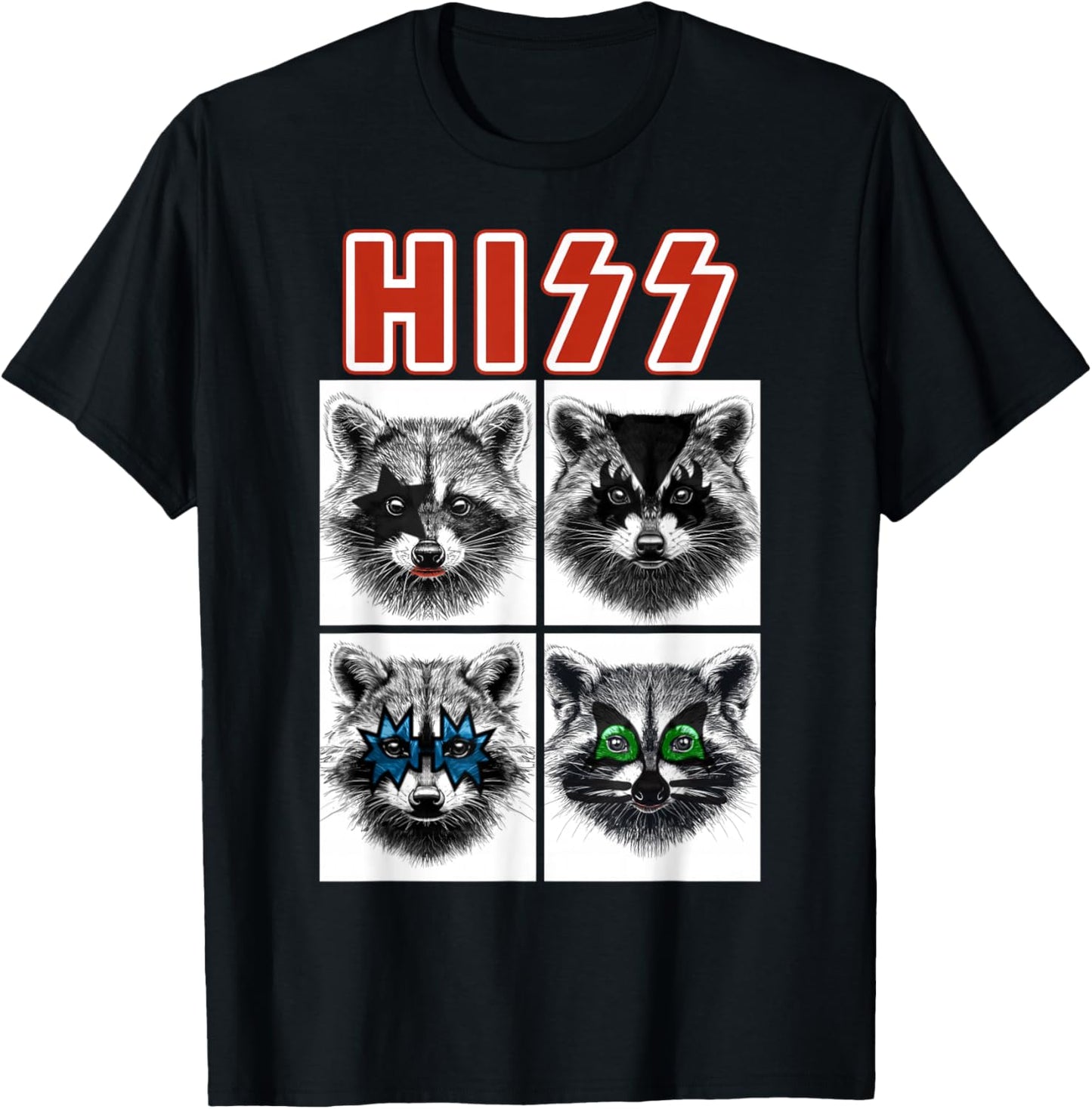 Retro Raccoon Rock Music Gift Rock Festival Funny Raccoon T-Shirt - T-Shirt | Black