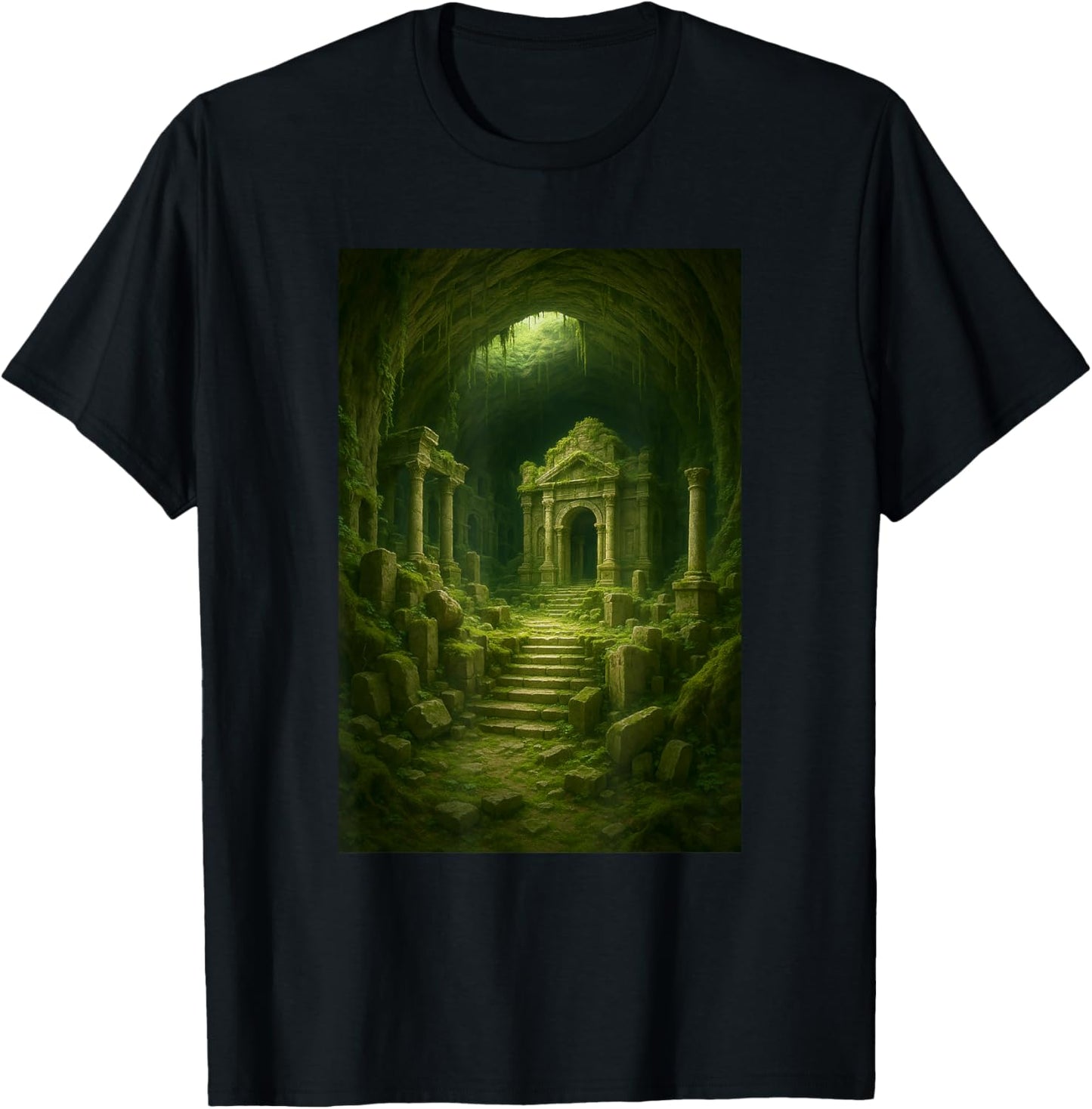 Ancient Jungle Temple Ruins Overgrown Fantasy Adventure T-Shirt - T-Shirt | Black