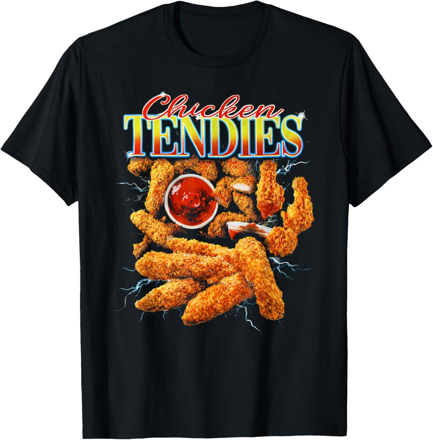 Vintage Chicken Tendies Bootleg Rap Retro 90s Junk Food T-Shirt - T-Shirt | Black