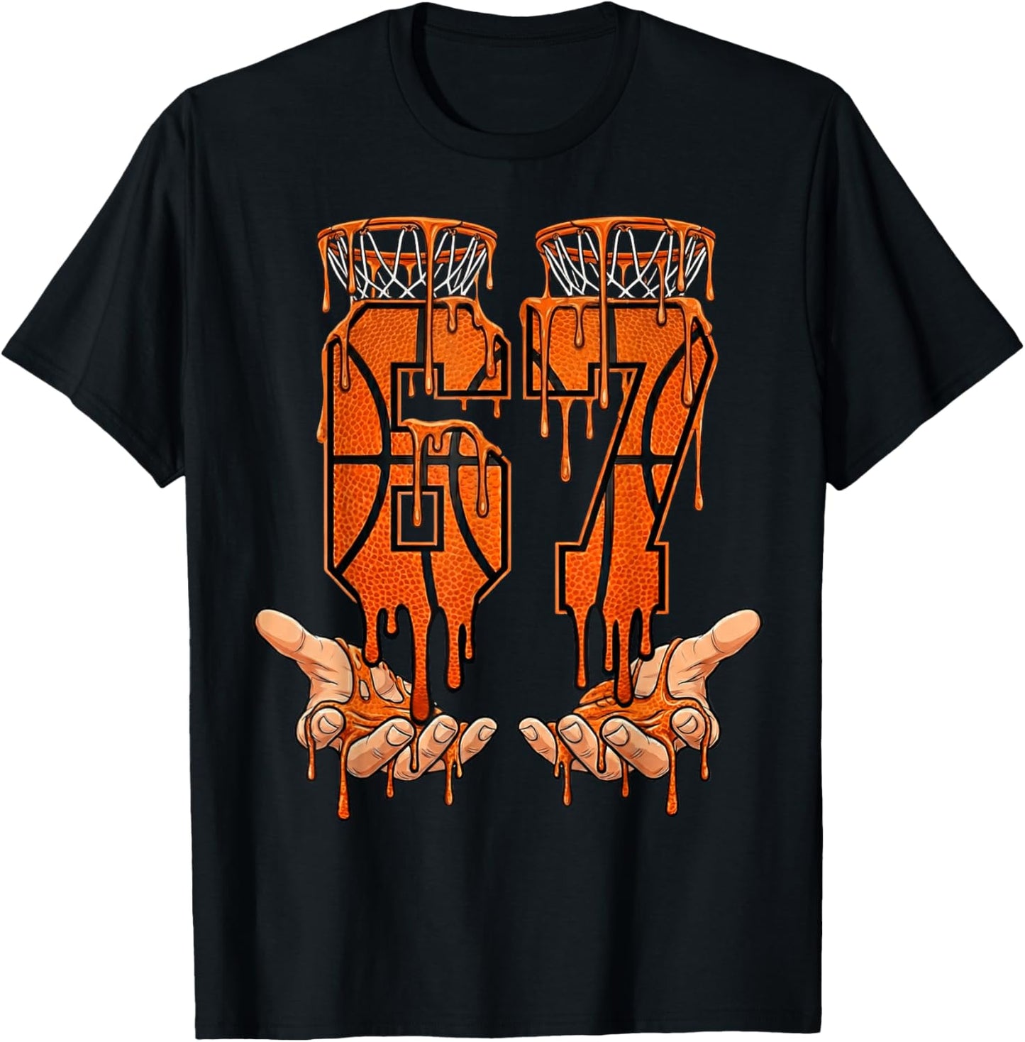 Basketball 67 Hands Dripping 6-7 Meme Six Seven Funny Slang T-Shirt - T-Shirt | Black