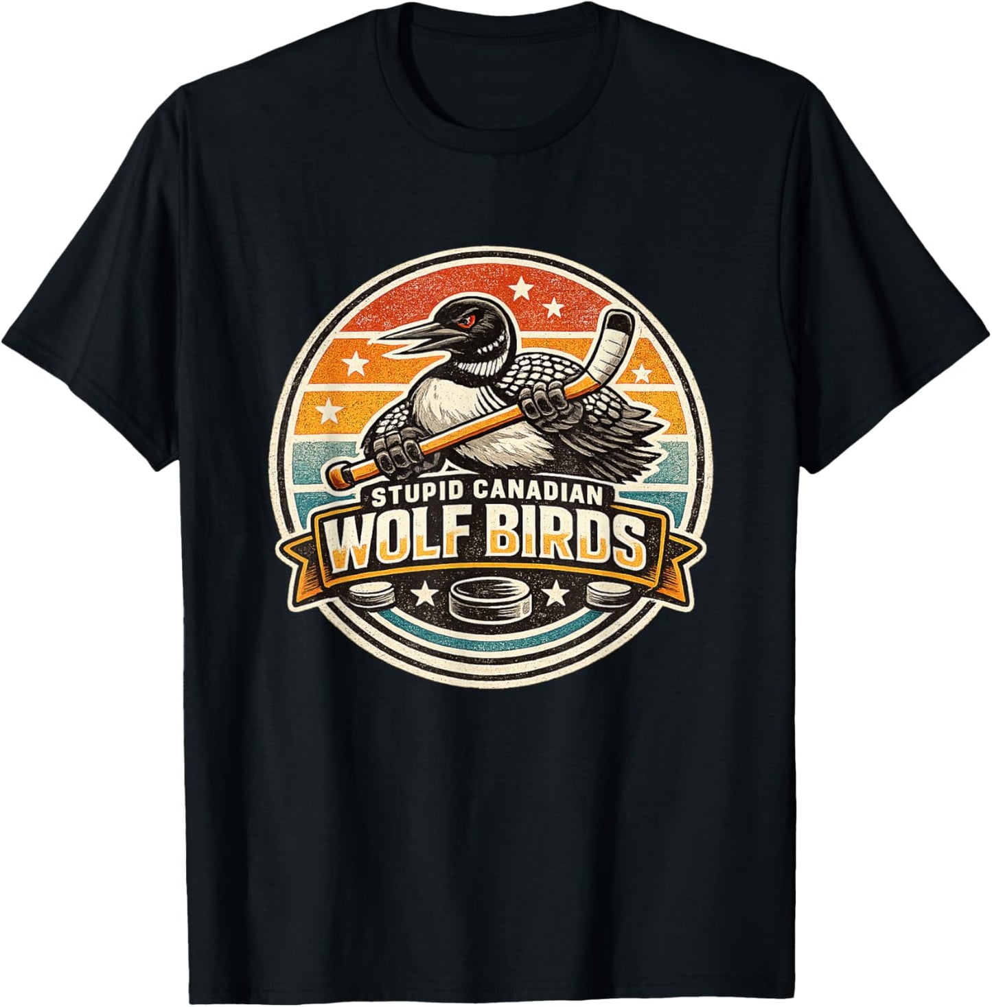 Stupid Canadian Wolf Bird Heated Hookey Loon Meme Vintage T-Shirt - T-Shirt | Black