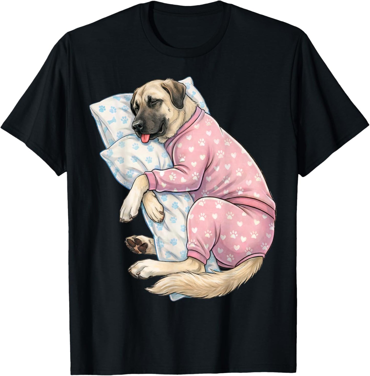 Cute Anatolian Shepherd Dog Sleeping in Pajamas Bedtime Art T-Shirt - T-Shirt | Black