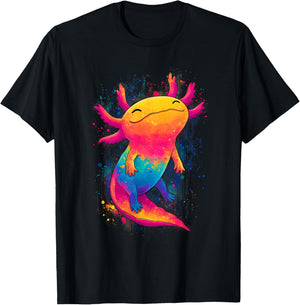 Colorful Rainbow Axolotl Cute Kawaii Style T-Shirt - T-Shirt | Black