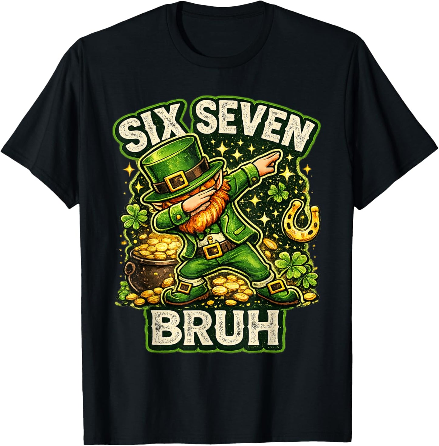 Bruh St Patricks Day Six Seven Kids Boys Men Women 67 Meme T-Shirt - T-Shirt | Black