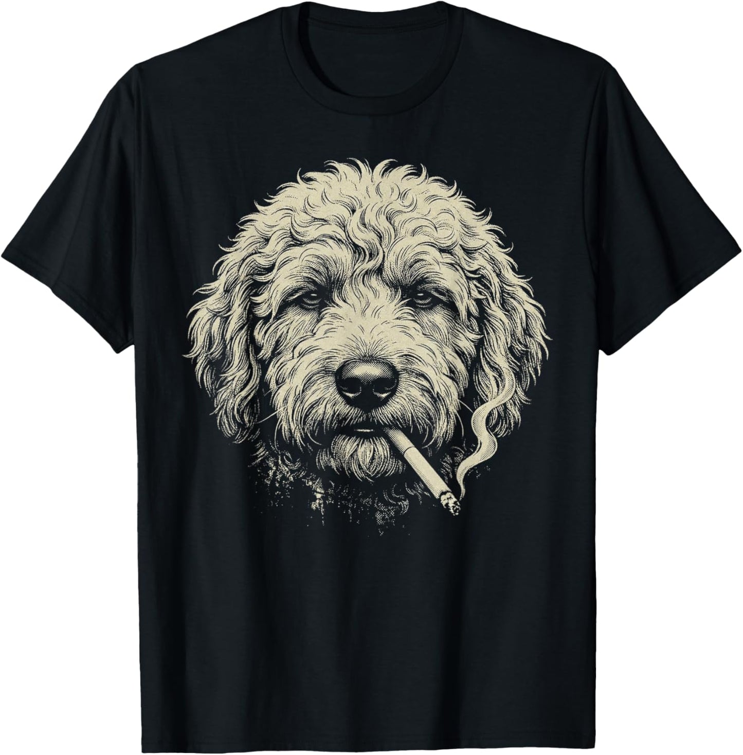 Funny Golden Doodle Smoking Cigarette Meme Vintage Graphic T-Shirt - T-Shirt | Black