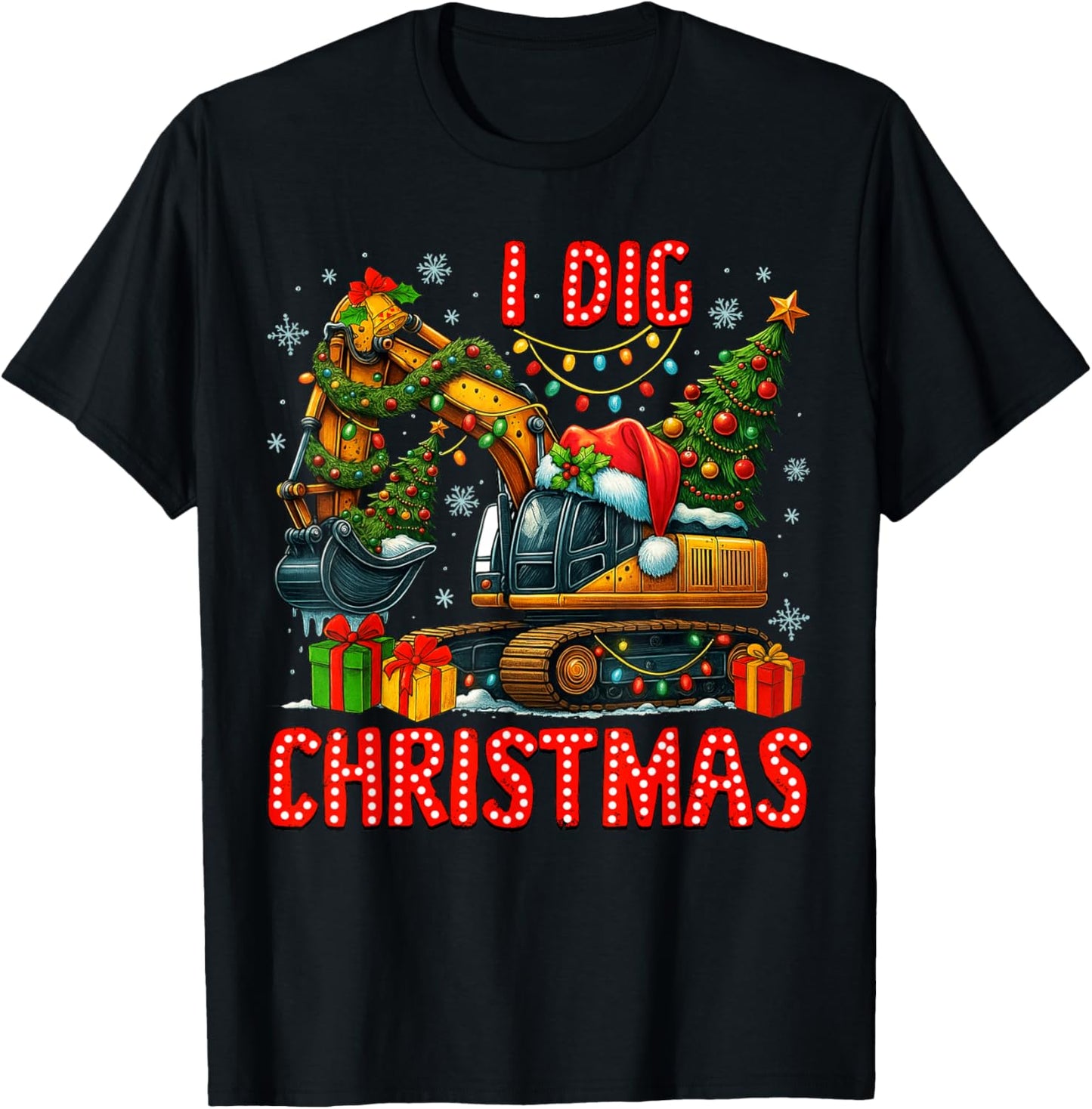 I Dig Christmas Excavator Xmas Santa Toddlers Boys Kids T-Shirt - T-Shirt | Black