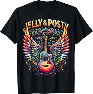 Vintage Jelly and Posty Acoustic Guitar Retro Women T-Shirt - T-Shirt | Black