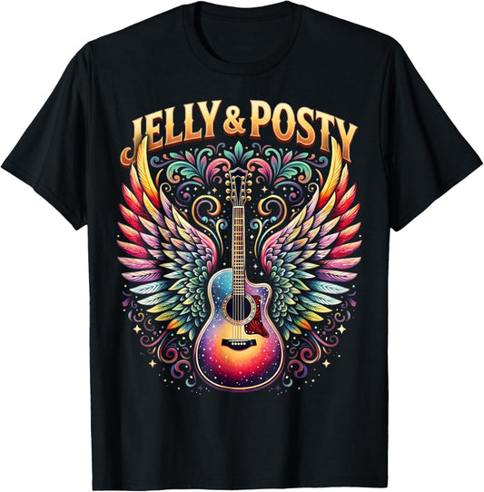 Vintage Jelly and Posty Acoustic Guitar Retro Women T-Shirt - T-Shirt | Black