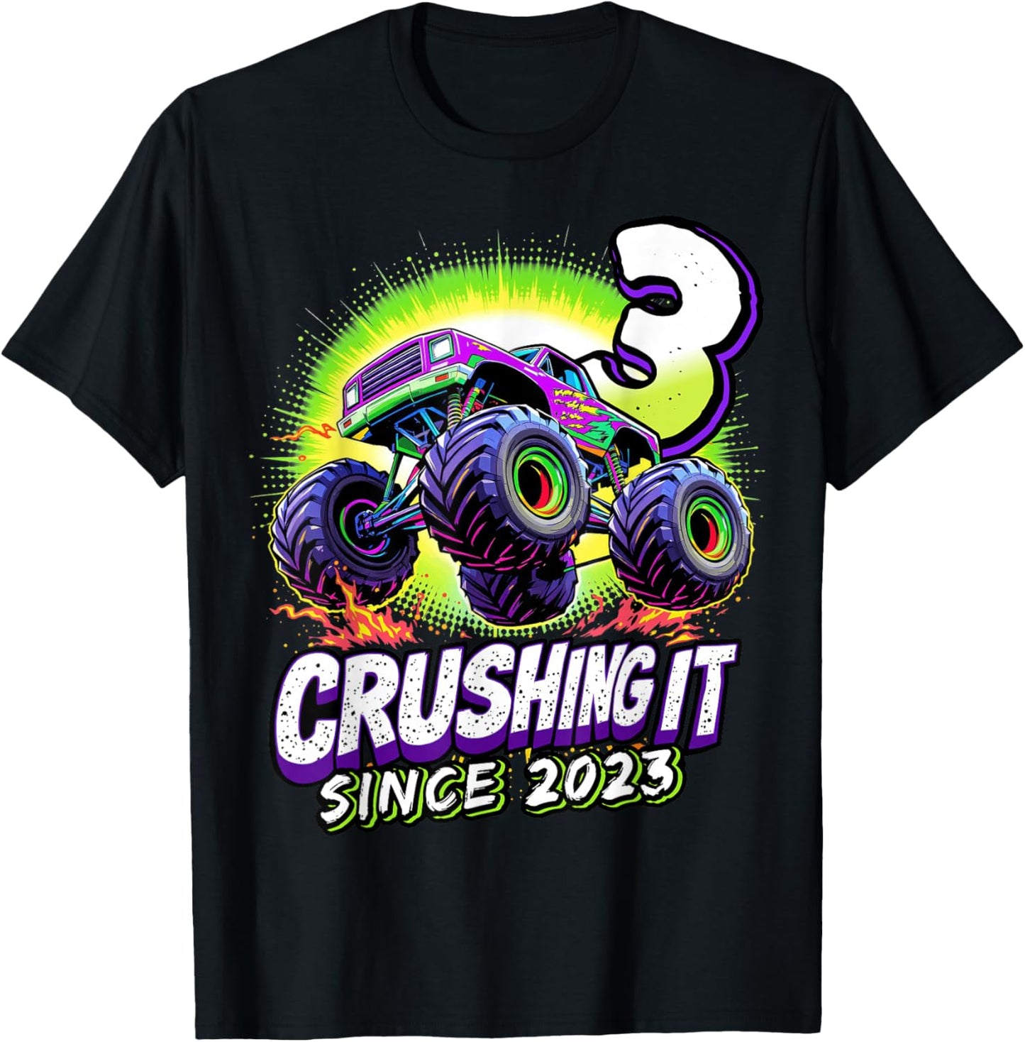 Birthday Monster Truck 3 Year Old Boys 3rd Party Born 2023 T-Shirt - T-Shirt | Black