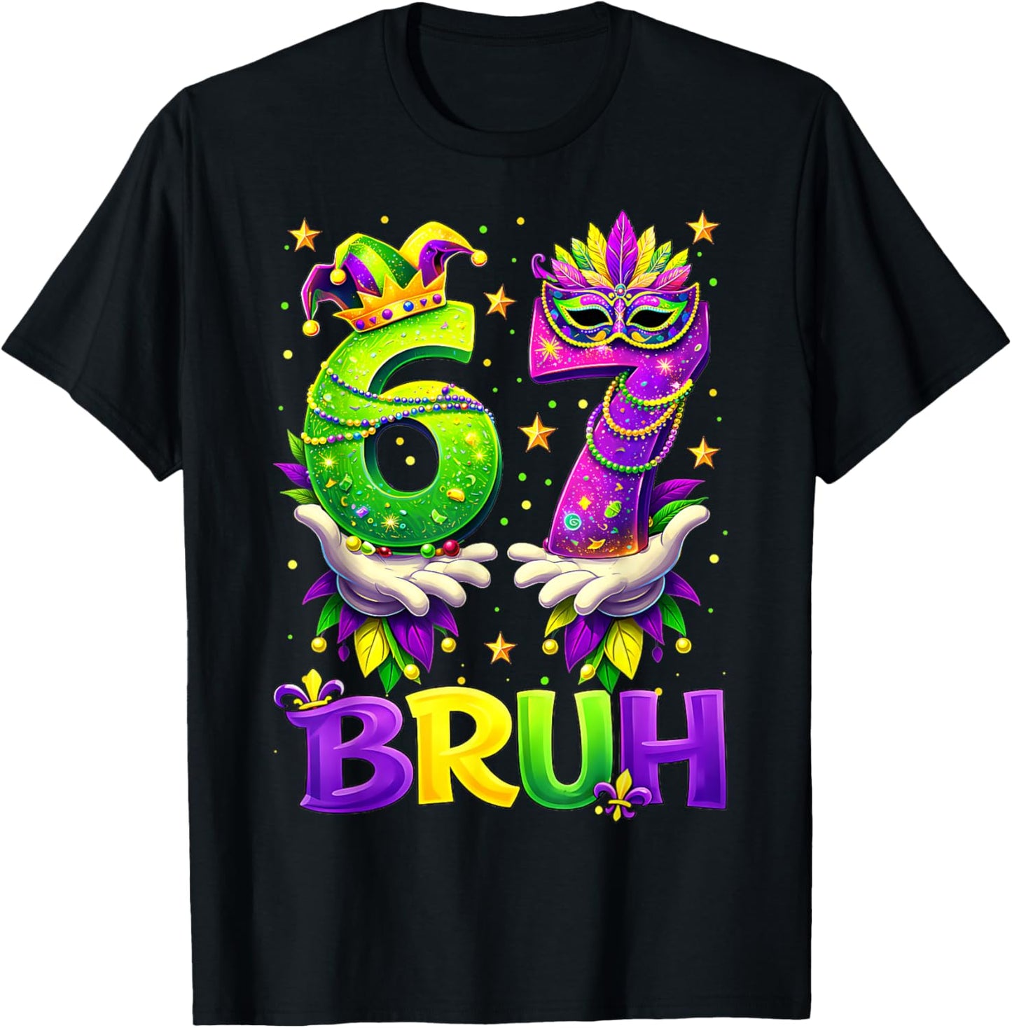 Bruh 67 Six Seven 6 7 Meme Funny Mardi Gras Boy Girl Kids T-Shirt - T-Shirt | Black