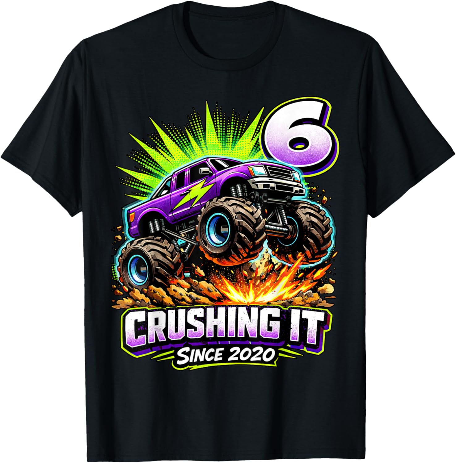 Birthday Monster Truck 6 Year Old Boys 6th Party Born 2020 T-Shirt - T-Shirt | Black