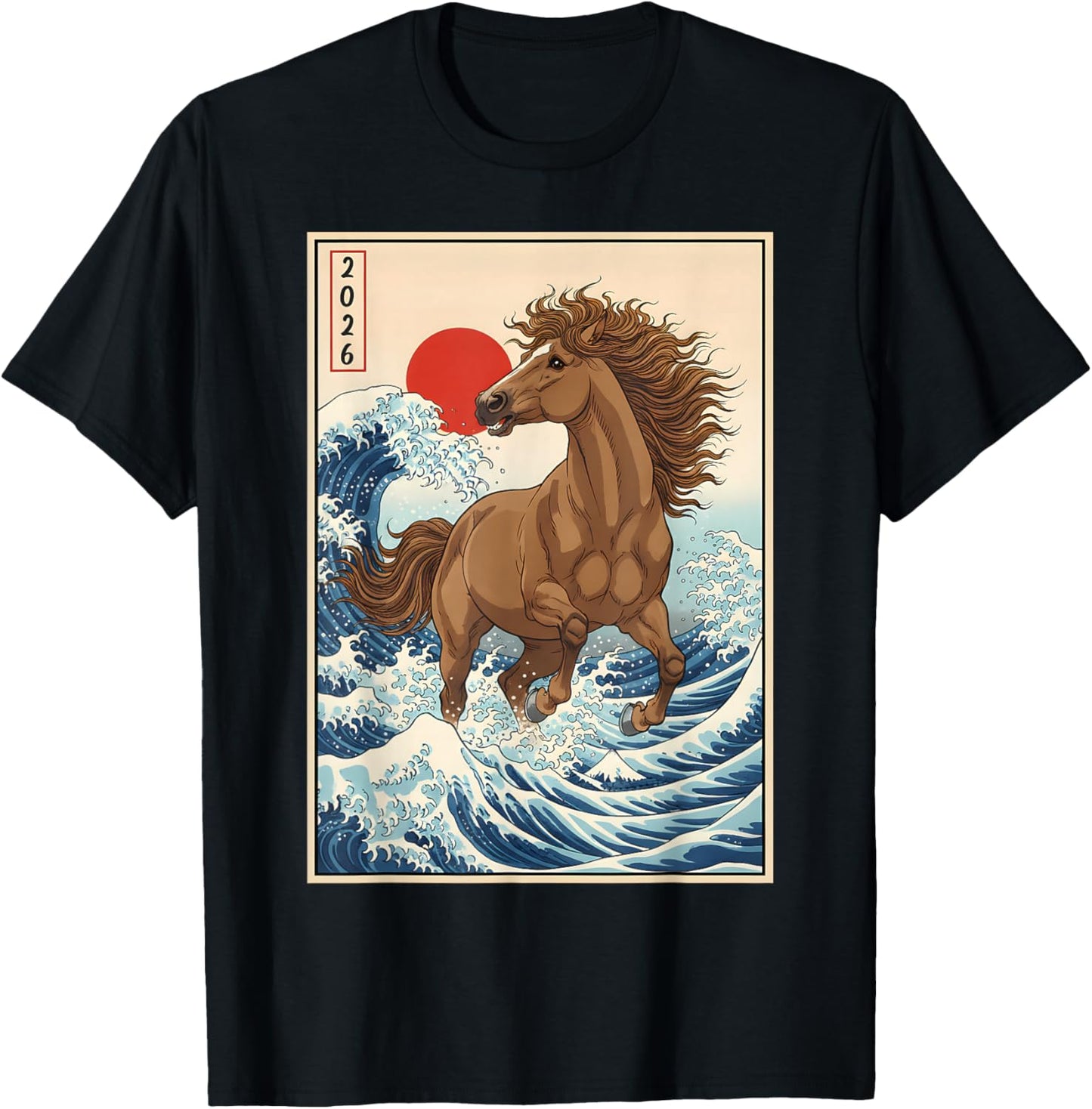 2026 Year of The Horse Lunar New Year Kawaii Japanese Art T-Shirt - T-Shirt | Black