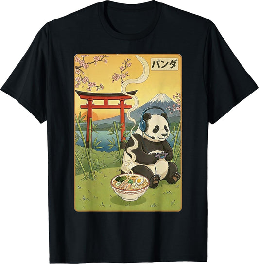 Kawaii Japanese Anime Panda Ramen Retro Gaming T-Shirt - T-Shirt | Black