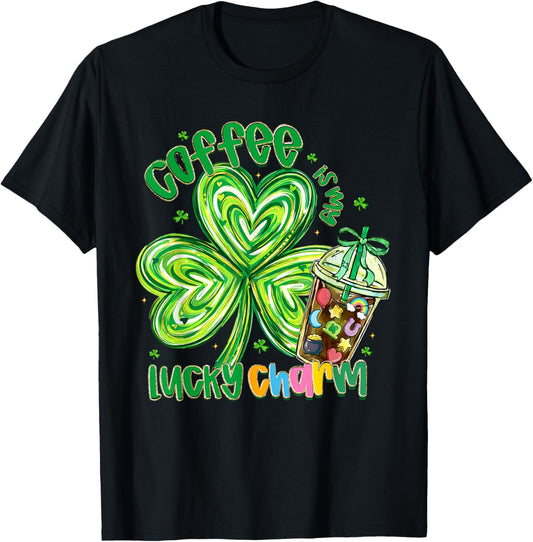 Coffee is My Lucky Charm Shamrock Coffee St Patricks Day T-Shirt - T-Shirt | Black