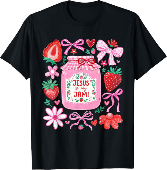 Funny Jesus is My Jam Christian Coquette Faith Design T-Shirt - T-Shirt | Black