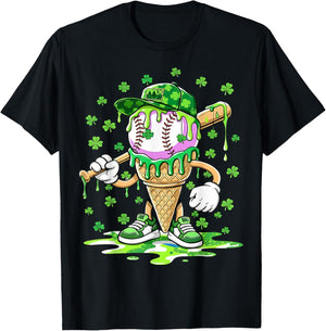 Kids Baseball Drip Ice Cream Apparel Boys St Patrick Day T-Shirt - T-Shirt | Black