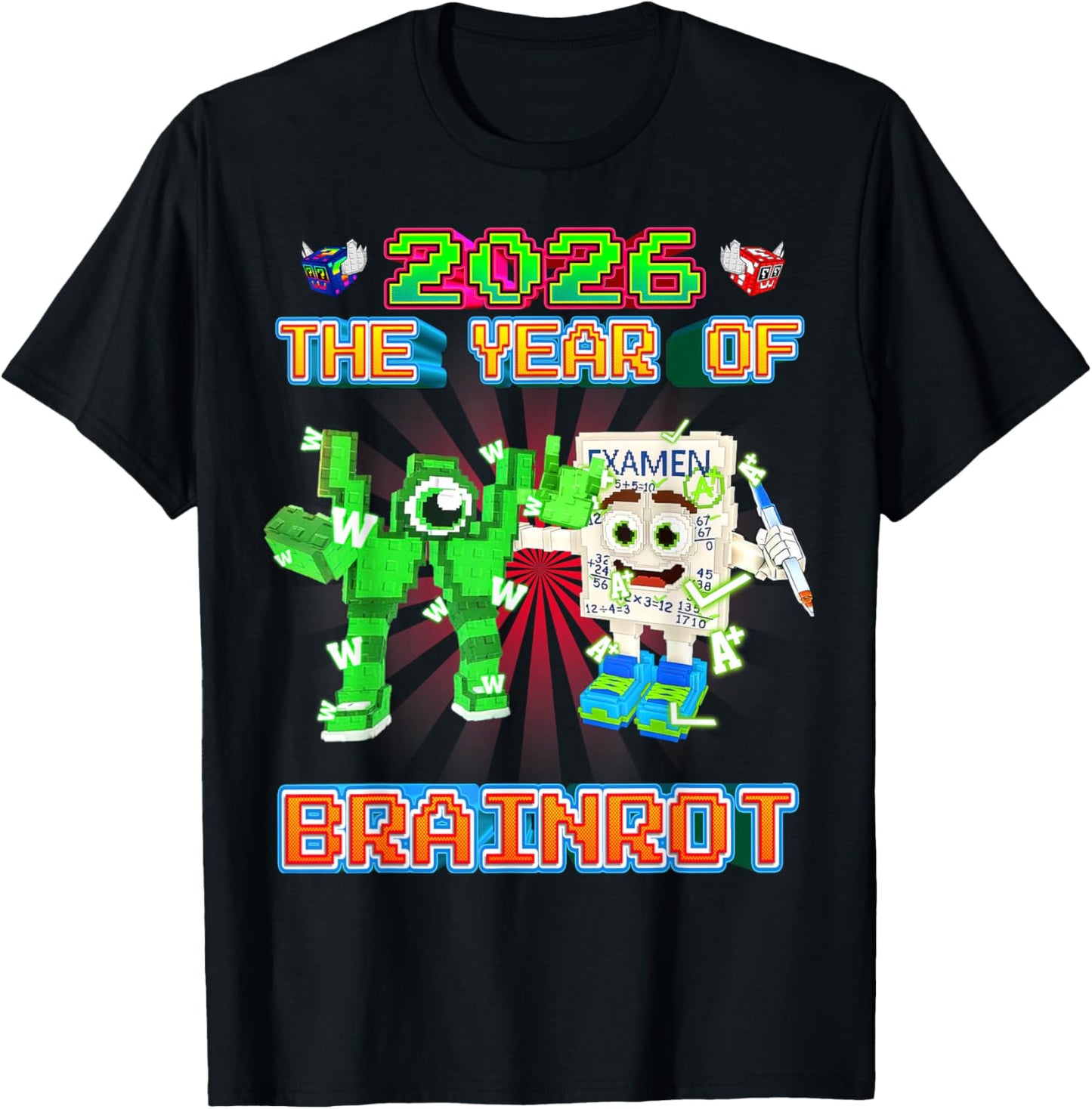 2026 The Year of W and Yess Examen Brainrots Boys Kids Teens T-Shirt - T-Shirt | Black