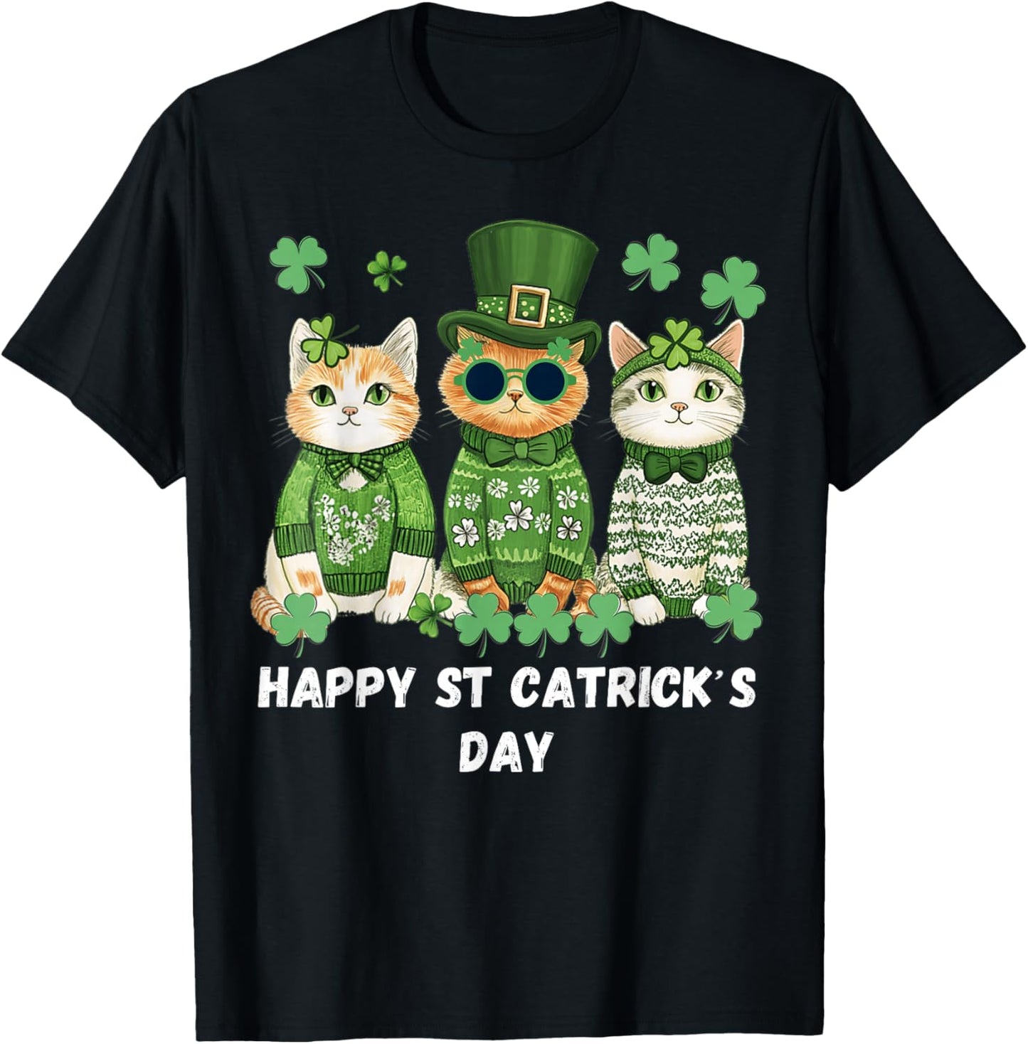 Happy St Patrick’s Cats Cute Cat St Patrick’s Day T-Shirt - T-Shirt | Black