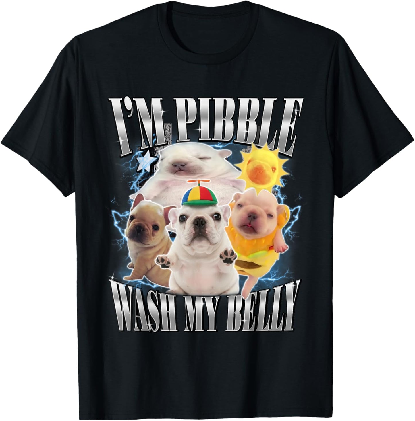 Funny Pibble Dog Meme Brainrot Wash My Belly T-Shirt - T-Shirt | Black